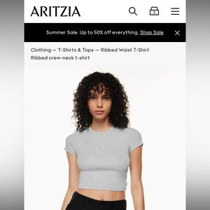 Aritzia TNA Ribbed Waist T-Shirt Light Gray Baby Tee Cropped Tee Size L
